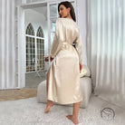 Elegant cream satin langry robe in Beautiful Emulation Silk Nightgown fashion