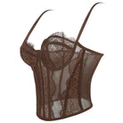 Brown lace lingerie set with sheer mesh in Camisole fashion