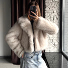 Warm Langry faux fur baggy coat in plush light beige