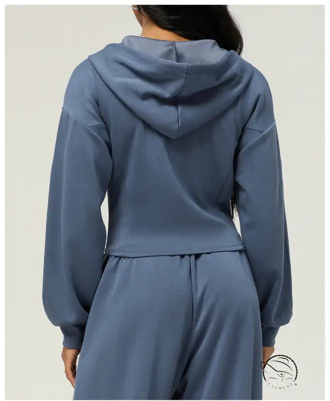 Blue casual cardigan sweater with matching hooded pants