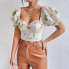 Floral Backless Puff Sleeve Corset with Steel Ring Boning, perfect for elegant occasions