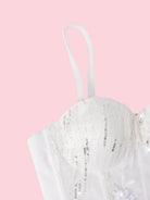 White lace bra with sequins and floral details from Langry fashion ملابس