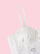 White lace bra with sequins and floral details in Langry fashion top