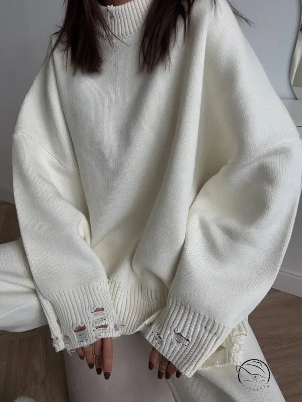 Winter Knitted Ankle Tight Pants Turtleneck Sweater Set