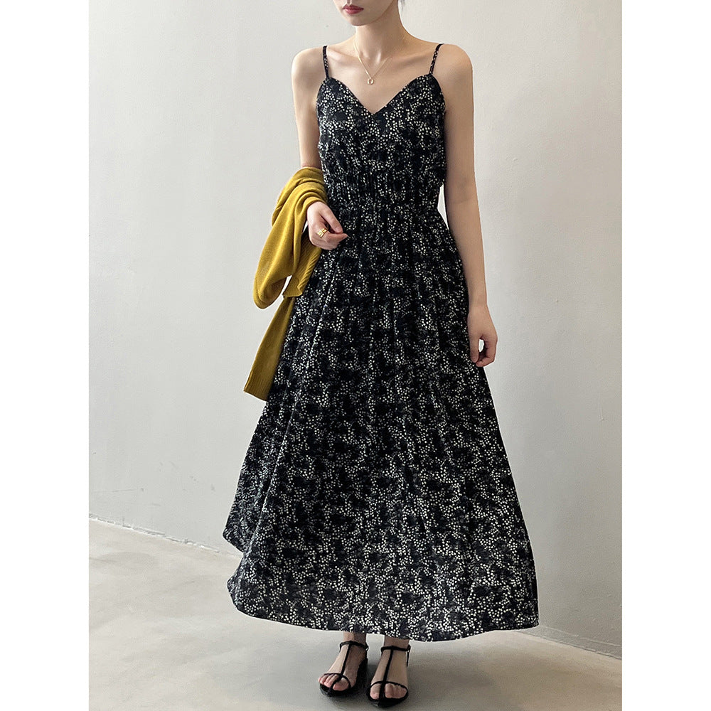 French floral strap dress with a floral print and spaghetti straps for elegant style