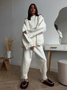 Winter Knitted Ankle Tight Pants Turtleneck Sweater Set