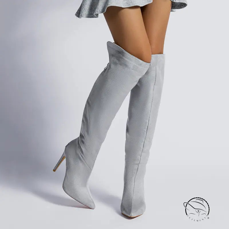Gray thigh-high stiletto boots for langry fashion ملابس