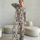 Langry fashion leopard print satin pajama set with long sleeves