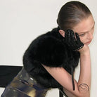 Langry fashion winter furry short cropped black fur scarf top