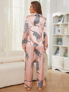 Pink satin pajamas with black leopard print, ideal women home clothes for autumn winter