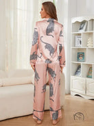 Pink satin winter animal long sleeved leopard pajamas set