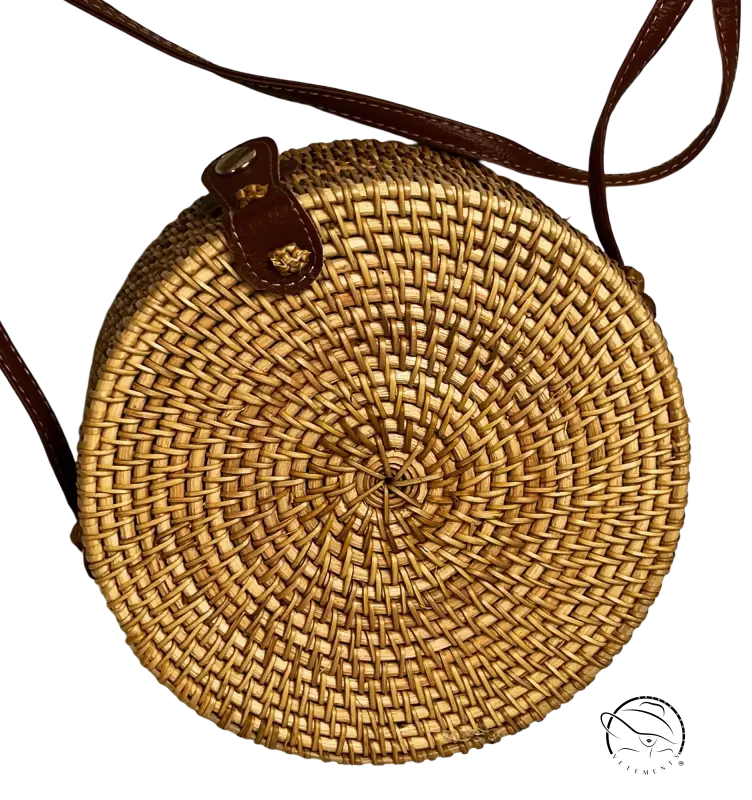 Stylish sustainable rattan crossbody bag with leather strap and free shipping