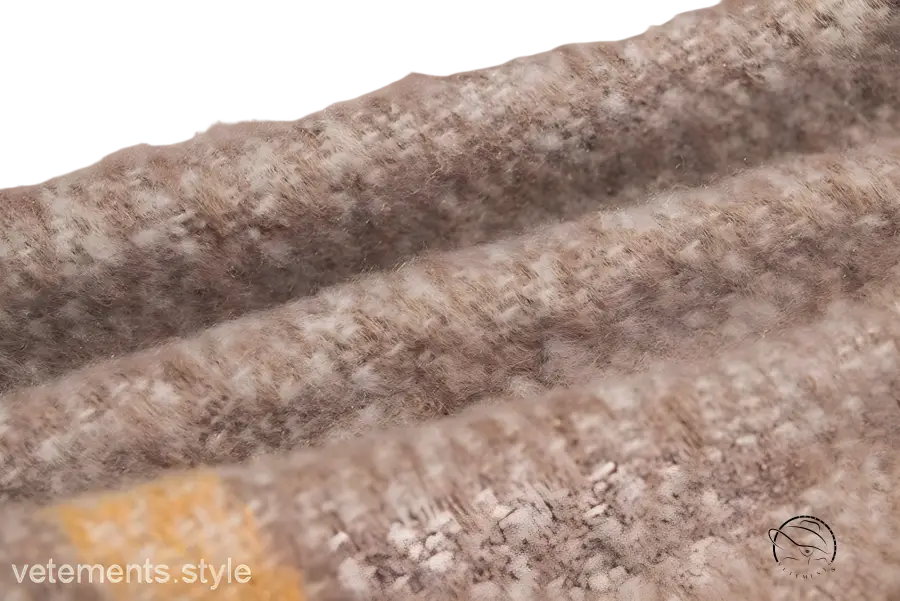 Textured beige woolen fabric with weave, showcasing Woven Wool Stitching Scarf in Rose Plaid Navy