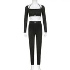 Black athletic skinny leggings two piece set featuring high waist design and ADNR logo