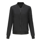 Black bomber jacket featuring ribbed details, ideal for stylish army green casual varsity wear