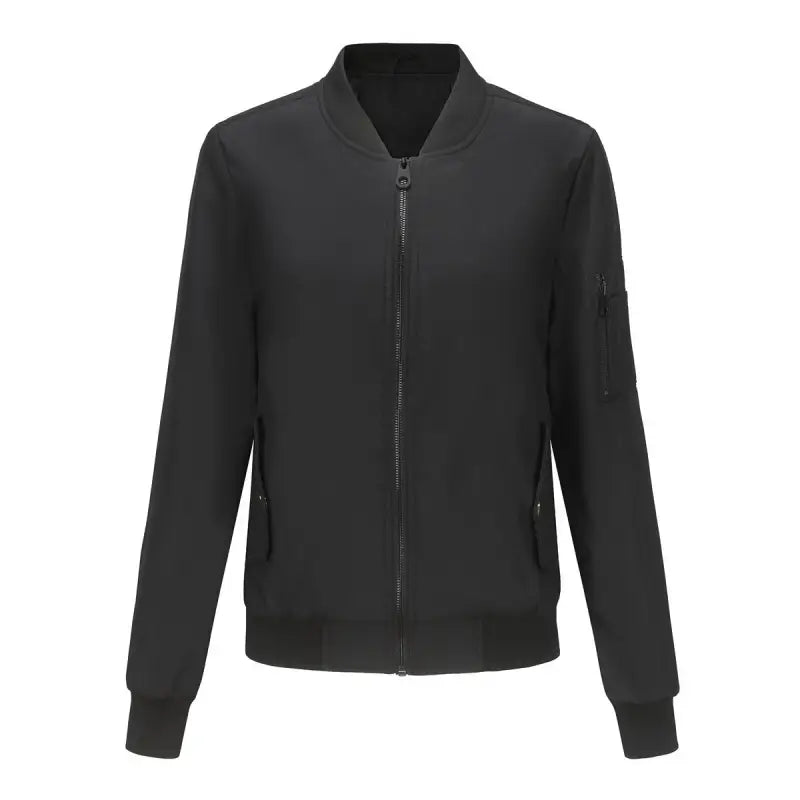 Black bomber jacket featuring ribbed details, ideal for stylish army green casual varsity wear