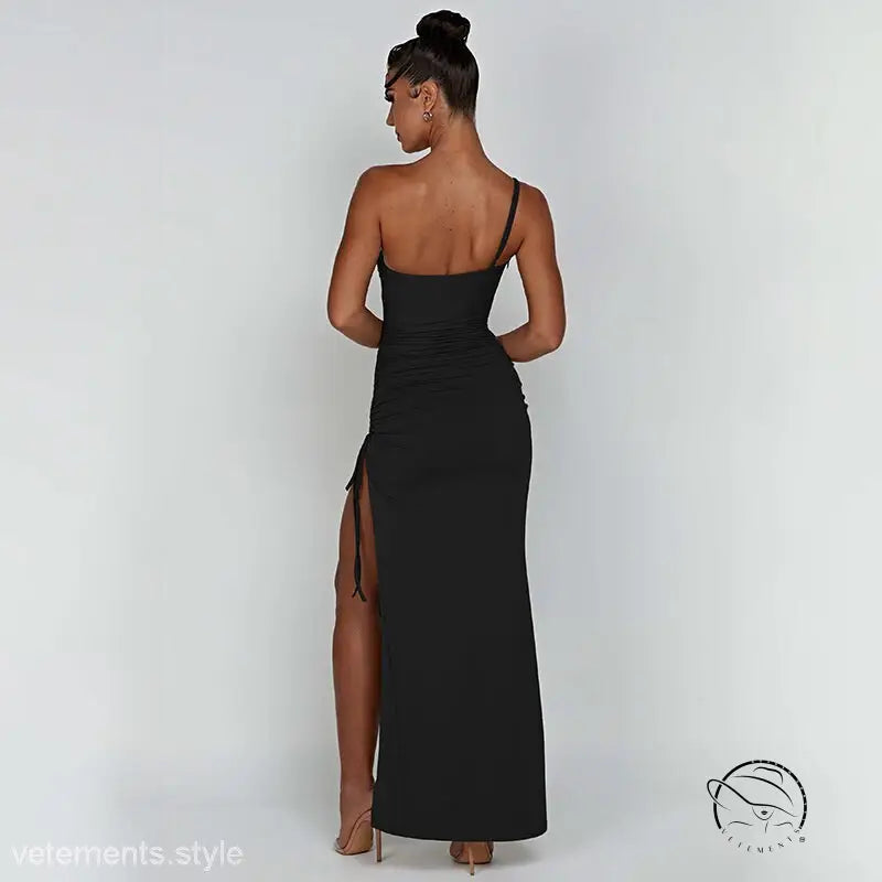 Black single shoulder cami dress for summer parties