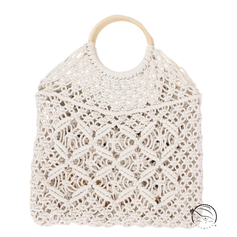 Beautiful handmade pocket beach bag with camel brown handle