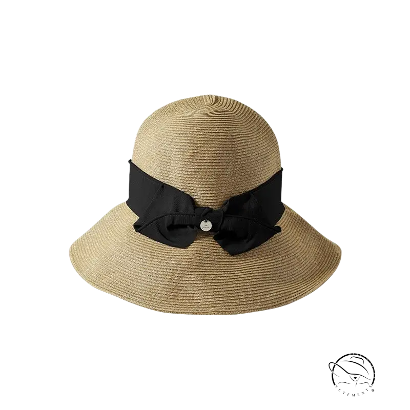 Beige wide-brim sun hat with khaki and orange decorative band