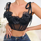 Black Rose Corset Floral Mesh with Steel Ring Boning showcases a chic black floral design