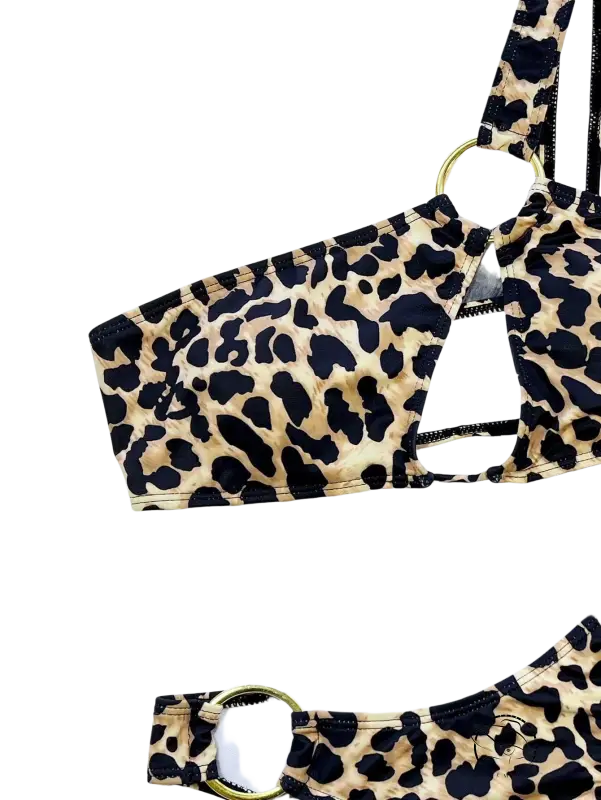 Boho animal print bikini top with gold ring details