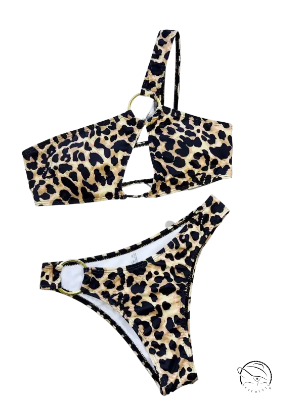 Boho animal print bikini with gold ring details and cutout strap