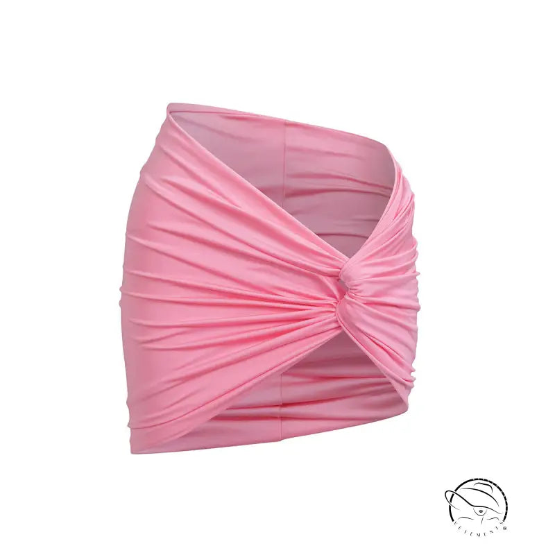 Pink knotted mini skirt from Boho Bikini Rope Halter Top collection, perfect for summer vacations