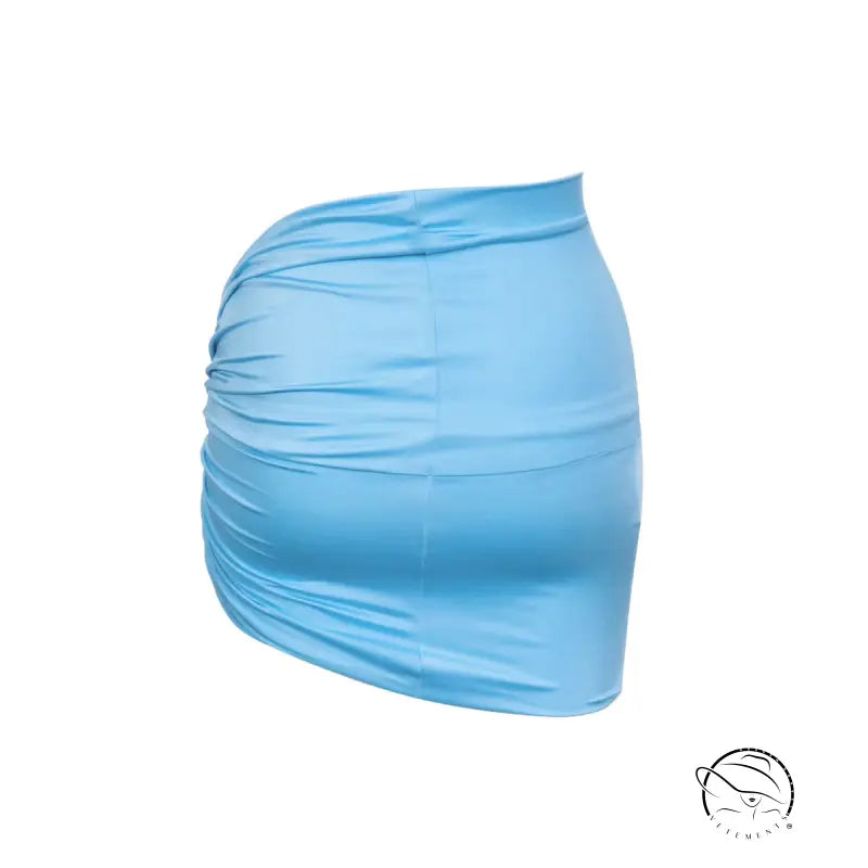 Light blue ruched mini skirt paired with Boho Bikini Rope Halter Top for summer vacations