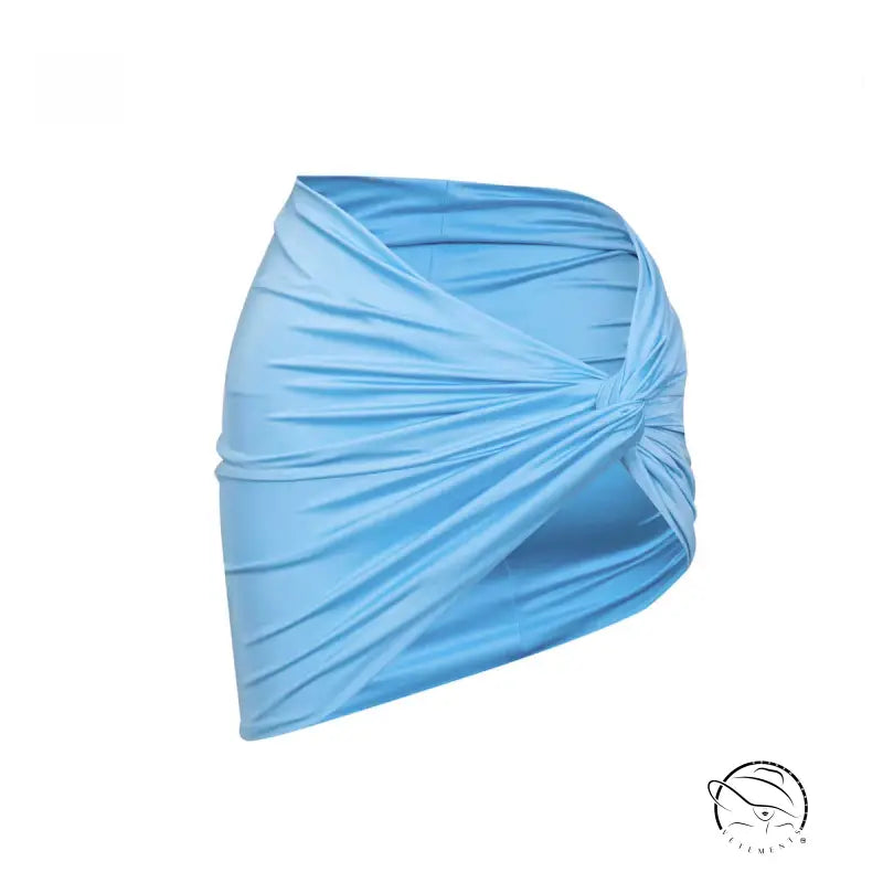 Light blue draped mini skirt paired with Boho Bikini Rope Halter Top for summer vacations