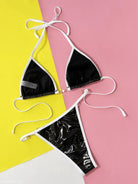 Black and white sexy single bikini with tie strap from Boho for summer styling