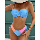 Color-blocked bikini with ruched top featuring cup orange pink for hard bag bikini style