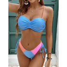 Color-blocked bikini set featuring cup orange pink and strap for hard bag bikini