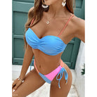 Color-blocked bikini with braided straps featuring cup orange pink for hard bag bikini