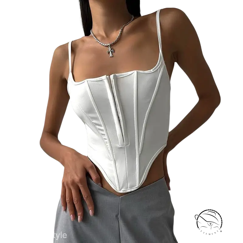 White boning corset waist crop top with lace tied waist detail