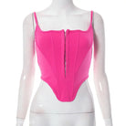 Hot pink boning corset waist crop top with lace tied waist detail for a stylish look