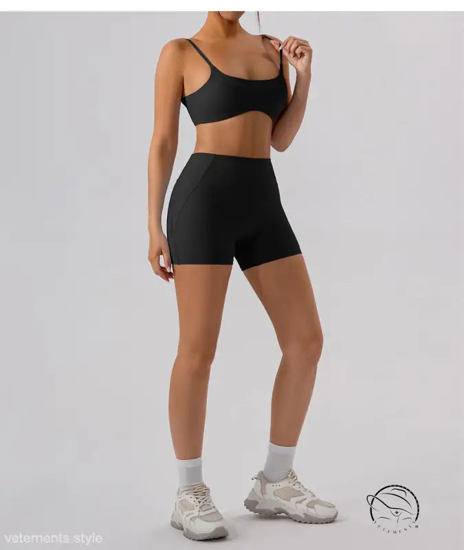 Burnt tea brown close fitting yoga shorts and athletic bra set