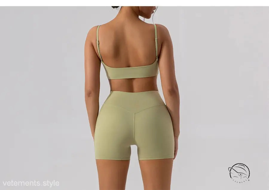 Burnt tea brown close fitting yoga outer wear athletic bra and shorts set