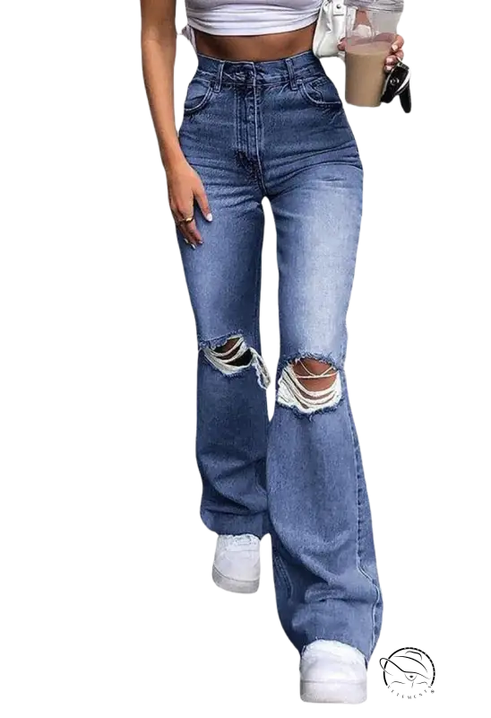 High-waisted retro stretch slim flared jeans for all seasons
