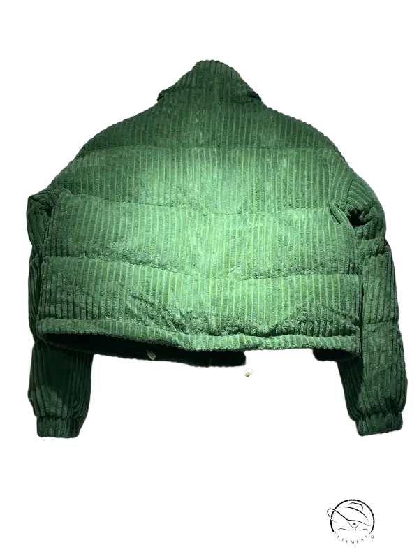Green corduroy cotton coat with quilted puffer design