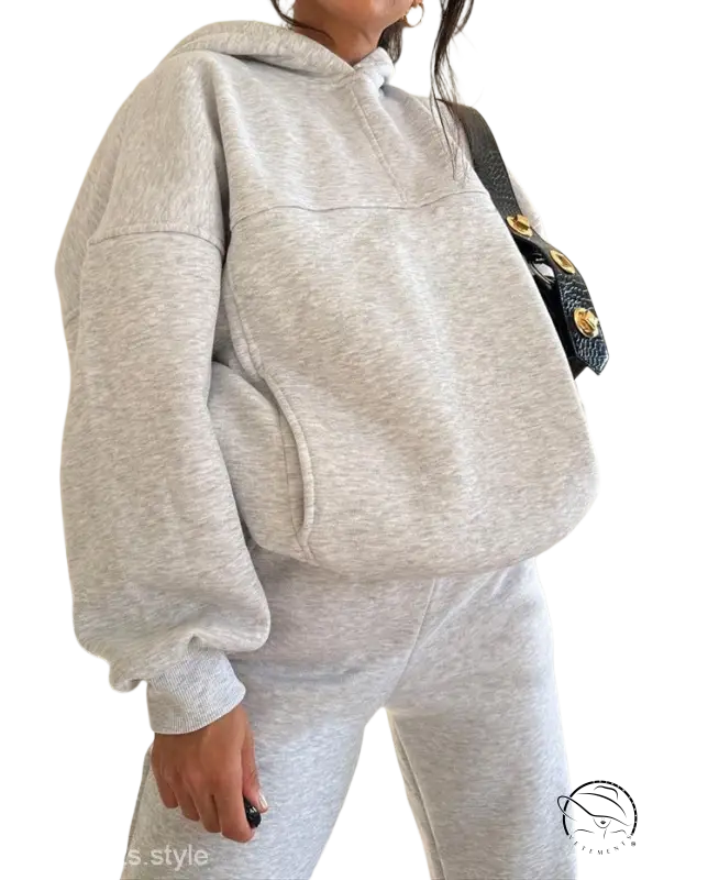 Light gray casual comfy sweaters two piece set for winter solid color