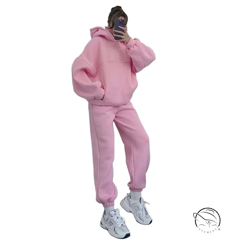 Pink casual comfy sweaters two piece set with white sneakers