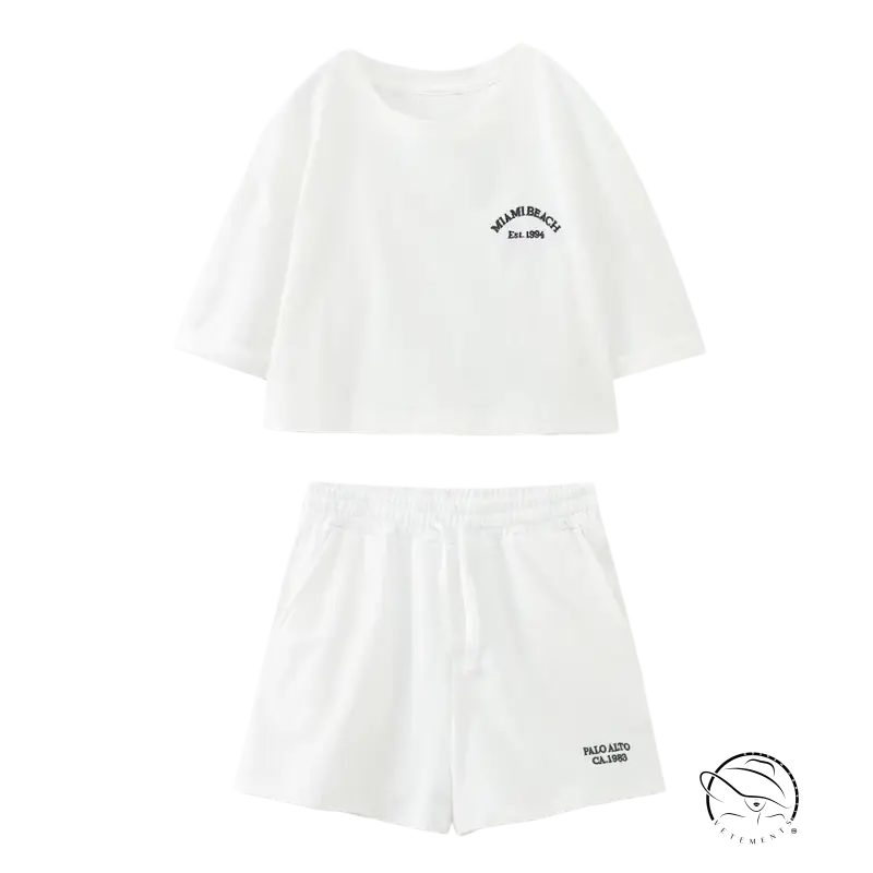 White Palo Alto set with two-piece text flock shorts