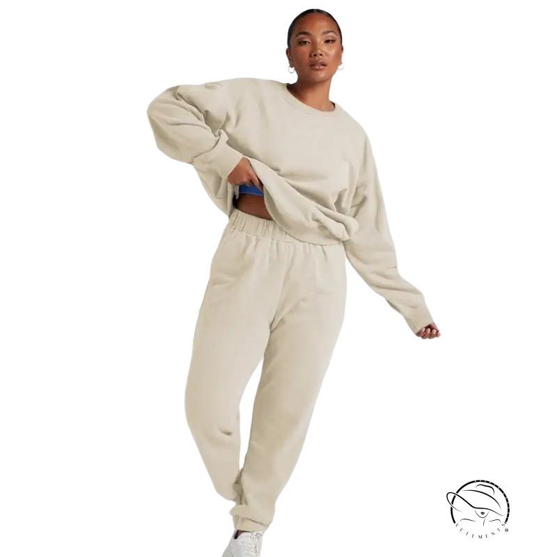 Cream-colored long sleeve sweater from Casual Cozies Two-Piece set