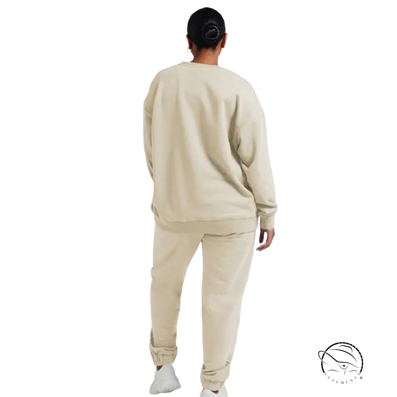 Cream-colored casual cozies two-piece long sleeve sweater and trousers suit