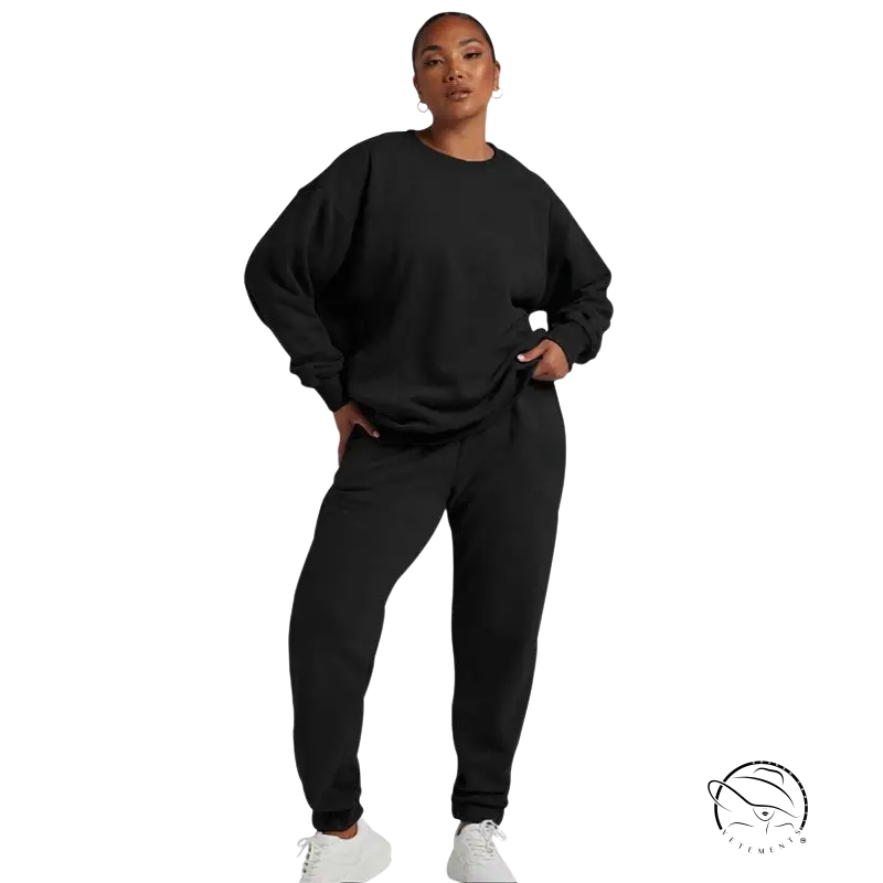 Black casual cozies two-piece set with long sleeve sweater and trousers