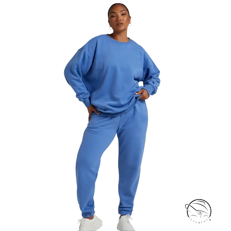 Blue casual cozies two-piece set with long sleeve sweater and trousers suit