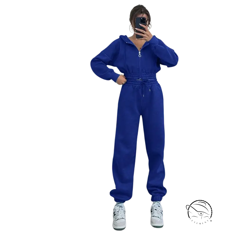 Bright blue casual exercise suit with hooded zipper hoodie and joggers