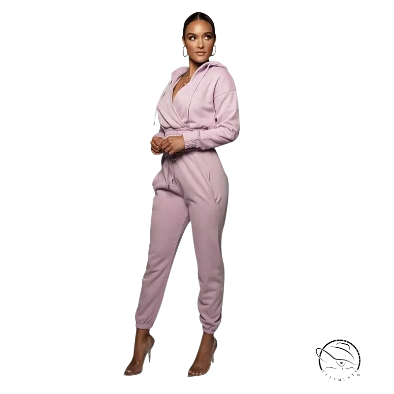 Cozy lavender casual hooded open sweater with ankle tied trousers