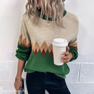 Casual Long Sleeve Christmas Lattice Sweater in Geometric Patchwork design