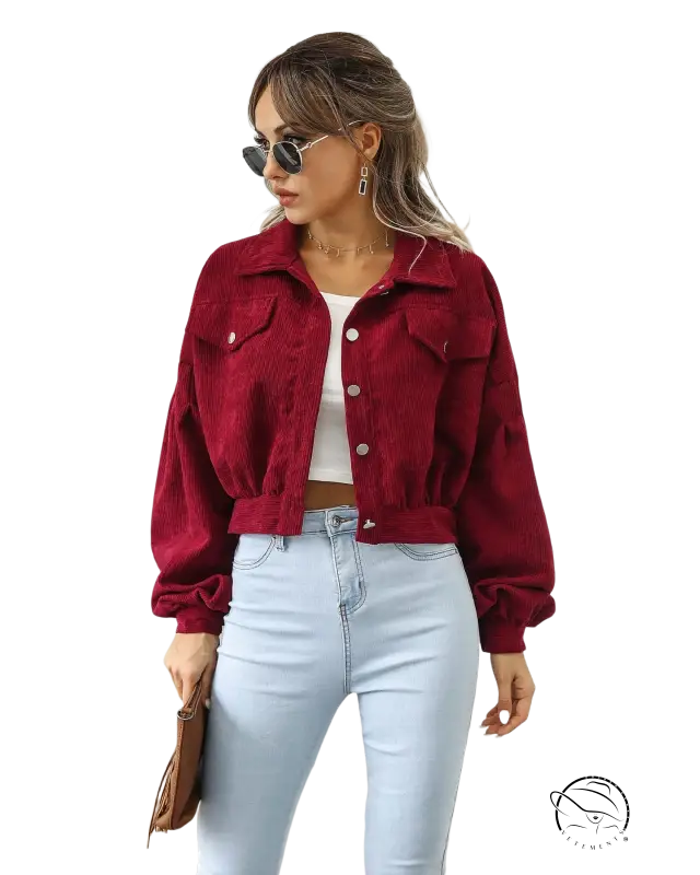 Burgundy corduroy daily short jacket for casual spring and fall wear